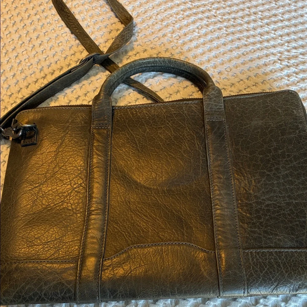 Gorgeous Gray Leather Day & Mood Laptop Bag With Dust Bag- Like New